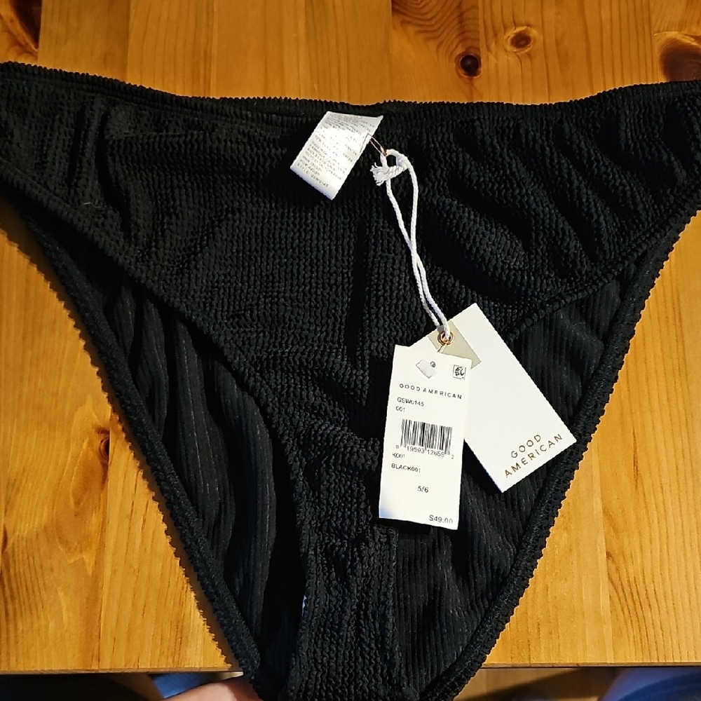 Good American Textured Black Bikini Bottom